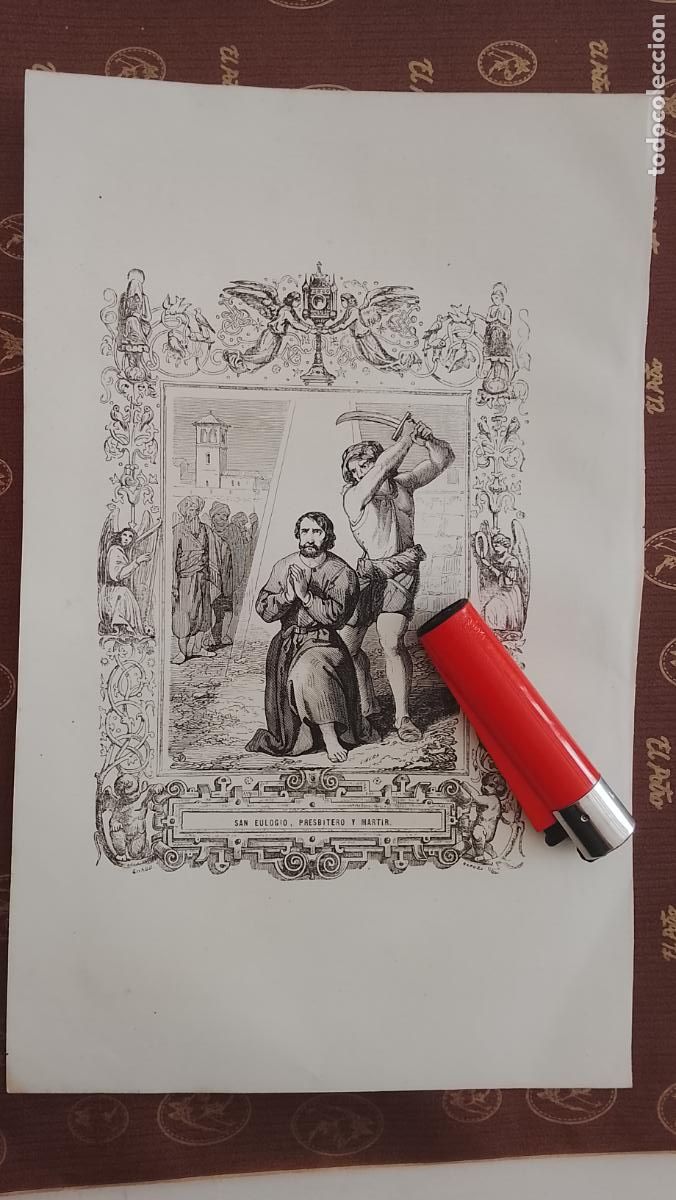 Arte: plancha Grabado LITOGRAFICO religioso del a&ntilde;o 1849 - SAN EULOGIO