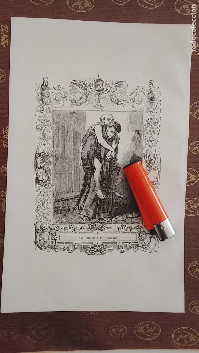 Arte: plancha Grabado LITOGRAFICO religioso del a&ntilde;o 1849 - SAN JUAN DE DIOS