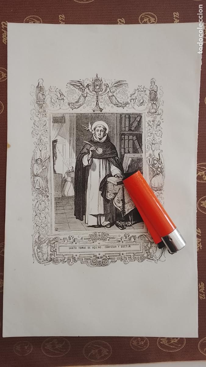 Arte: plancha Grabado LITOGRAFICO religioso del a&ntilde;o 1849 - SANTO TOMAS DE AQUINO CONFESOR Y DOCTOR