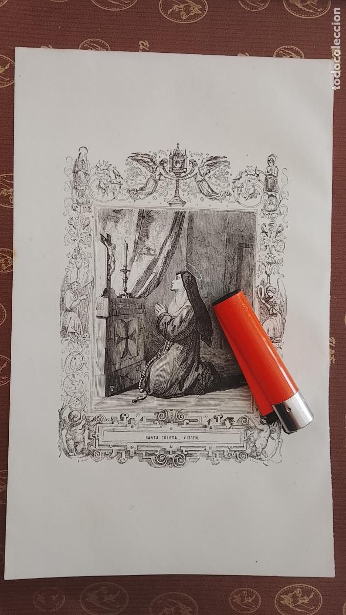 Arte: plancha Grabado LITOGRAFICO religioso del a&ntilde;o 1849 - SANTA COLETA VIRGEN