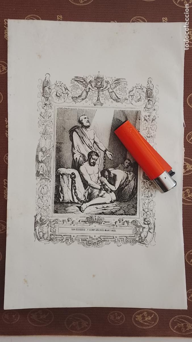 Arte: plancha Grabado LITOGRAFICO religioso del a&ntilde;o 1849 - SAN EUSEBIO