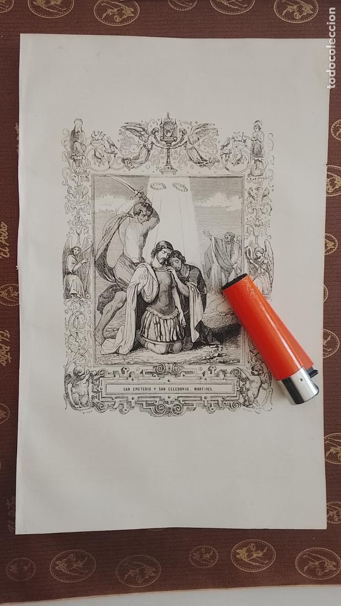 Arte: plancha Grabado LITOGRAFICO religioso del a&ntilde;o 1849 - SAN EMETERIO Y CELODONIO