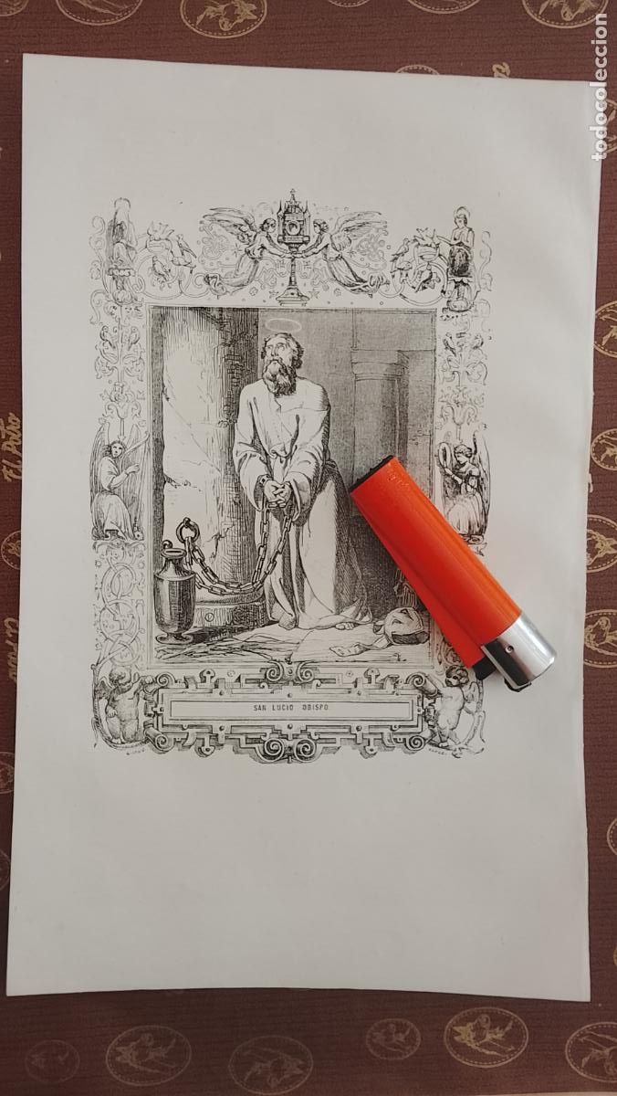 Arte: plancha Grabado LITOGRAFICO religioso del a&ntilde;o 1849 - OBISPO SAN LUCIO
