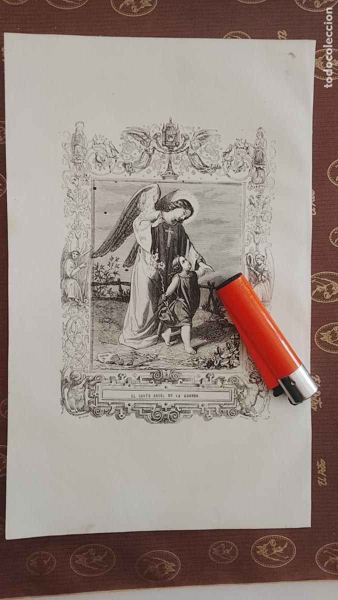 Arte: plancha Grabado LITOGRAFICO religioso del a&ntilde;o 1849 - EL SANTO ANGEL DE LA GUARDA