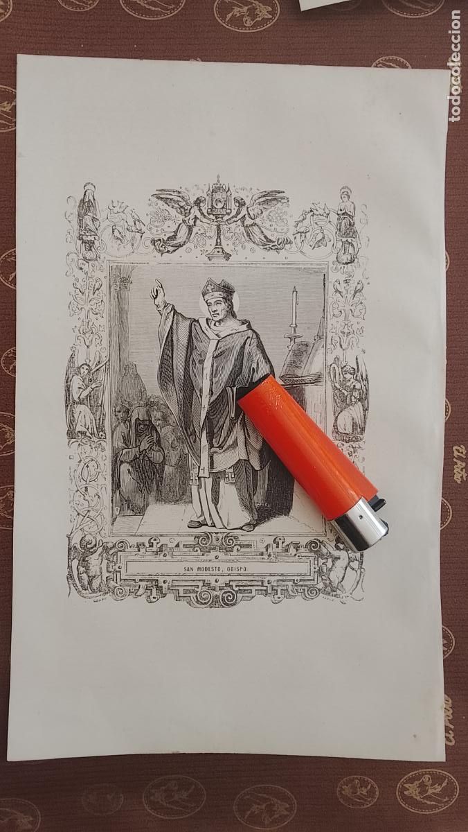 Arte: plancha Grabado LITOGRAFICO religioso del a&ntilde;o 1849 - EL OBISPO SAN MODESTO