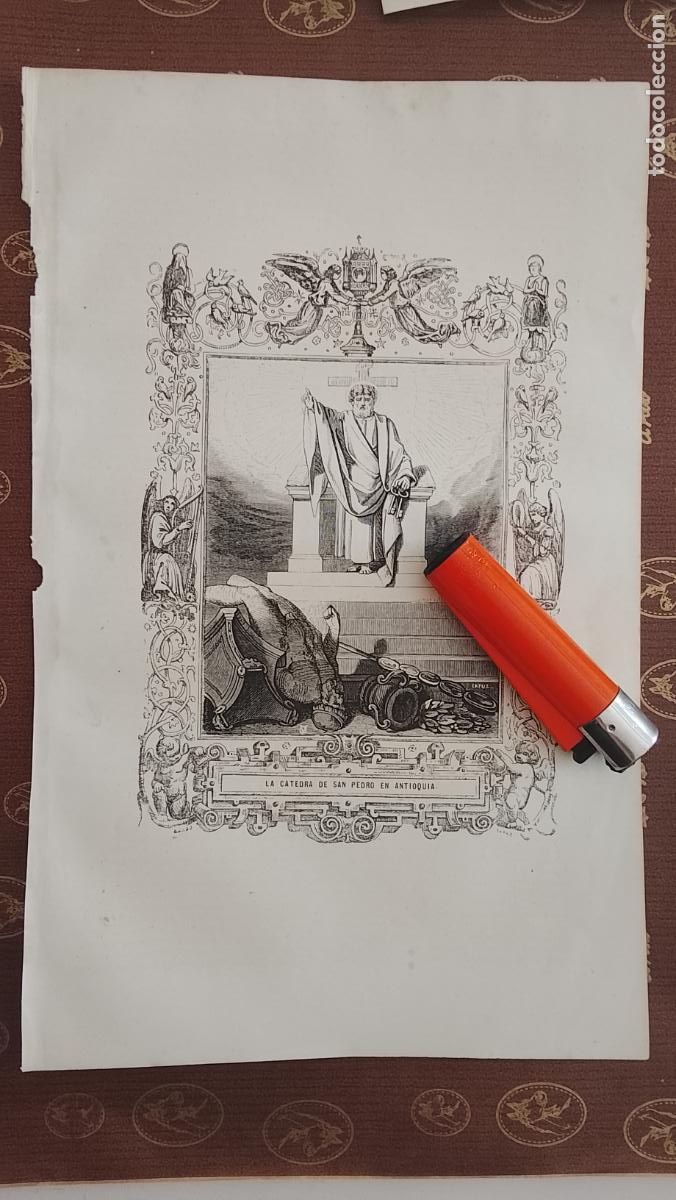 Arte: plancha Grabado LITOGRAFICO religioso del a&ntilde;o 1849 - LA CATEDRA DE SAN PEDRO EN ANTIOQUIA