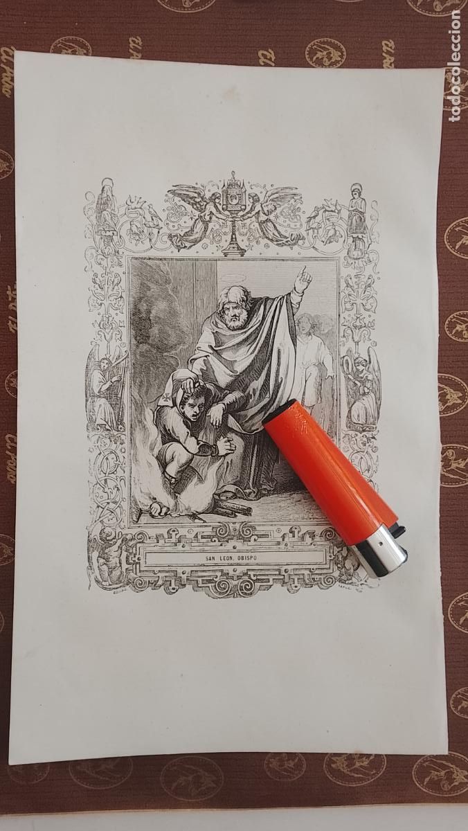 Arte: plancha Grabado LITOGRAFICO religioso del a&ntilde;o 1849 - EL OBISPO SAN LEON