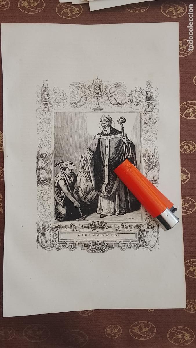 Arte: plancha Grabado LITOGRAFICO religioso del a&ntilde;o 1849 - EL ARZOBISPO DE TOLEDO SAN ELADIO