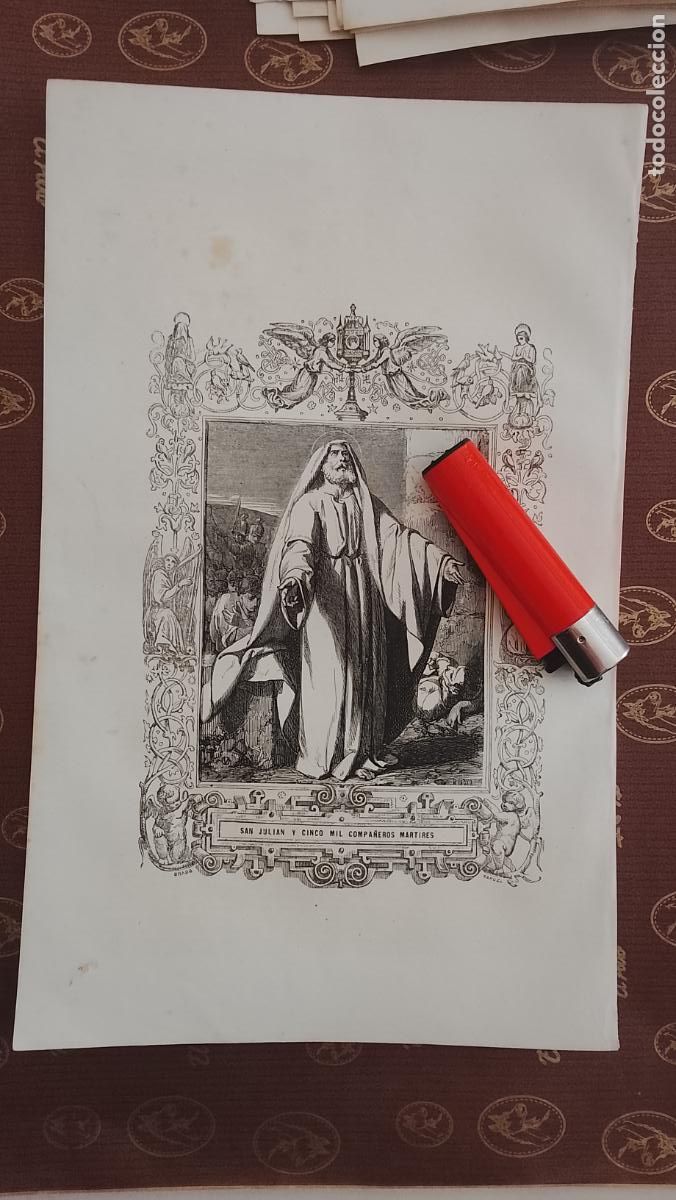 Arte: plancha Grabado LITOGRAFICO religioso del a&ntilde;o 1849 - SAN JULIAN Y CINCO MIL COMPA&Ntilde;EROS MARTIRES