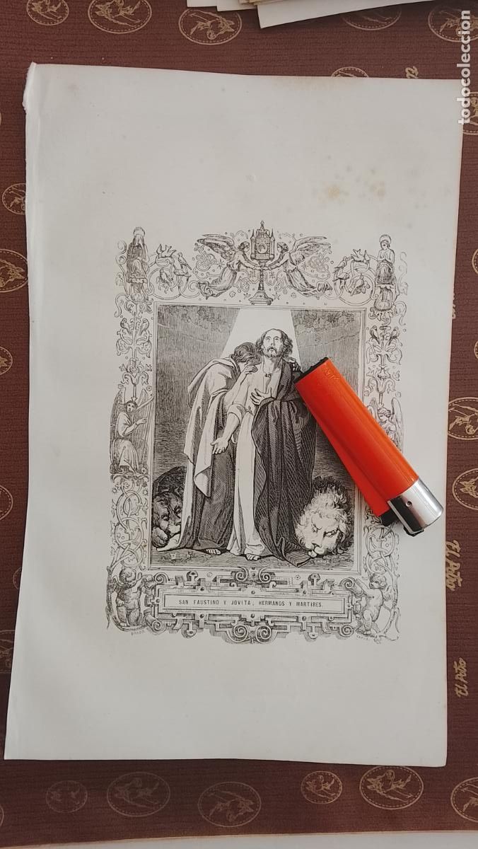 Arte: plancha Grabado LITOGRAFICO religioso del a&ntilde;o 1849 - SAN FAUSTINO Y JOVITA