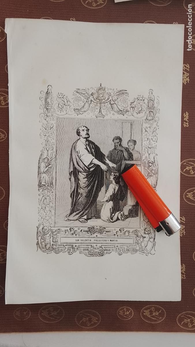 Arte: plancha Grabado LITOGRAFICO religioso del a&ntilde;o 1849 - SAN VALENTIN