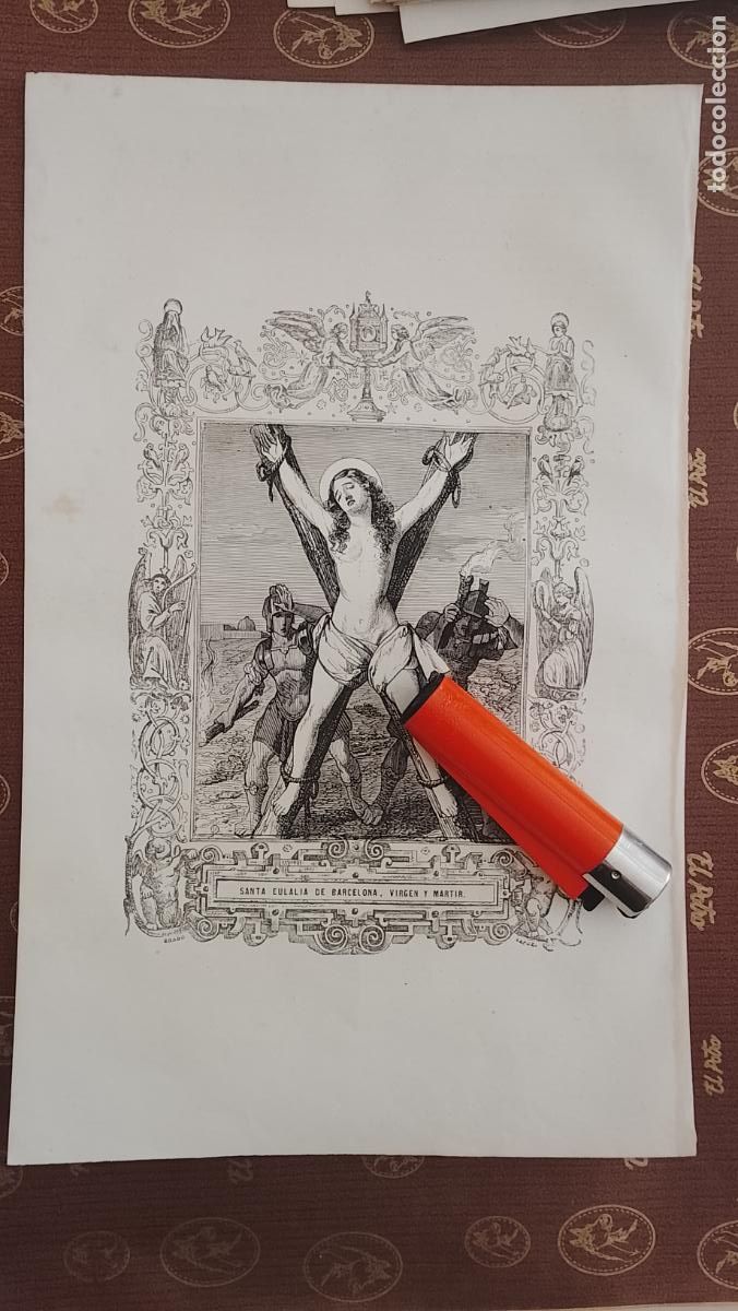 Arte: plancha Grabado LITOGRAFICO religioso del a&ntilde;o 1849 - SANTA EULALIA DE BARCELONA VIRGEN MARTIR