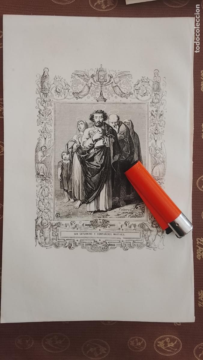 Arte: plancha Grabado LITOGRAFICO religioso del a&ntilde;o 1849 - SAN SATURNINO
