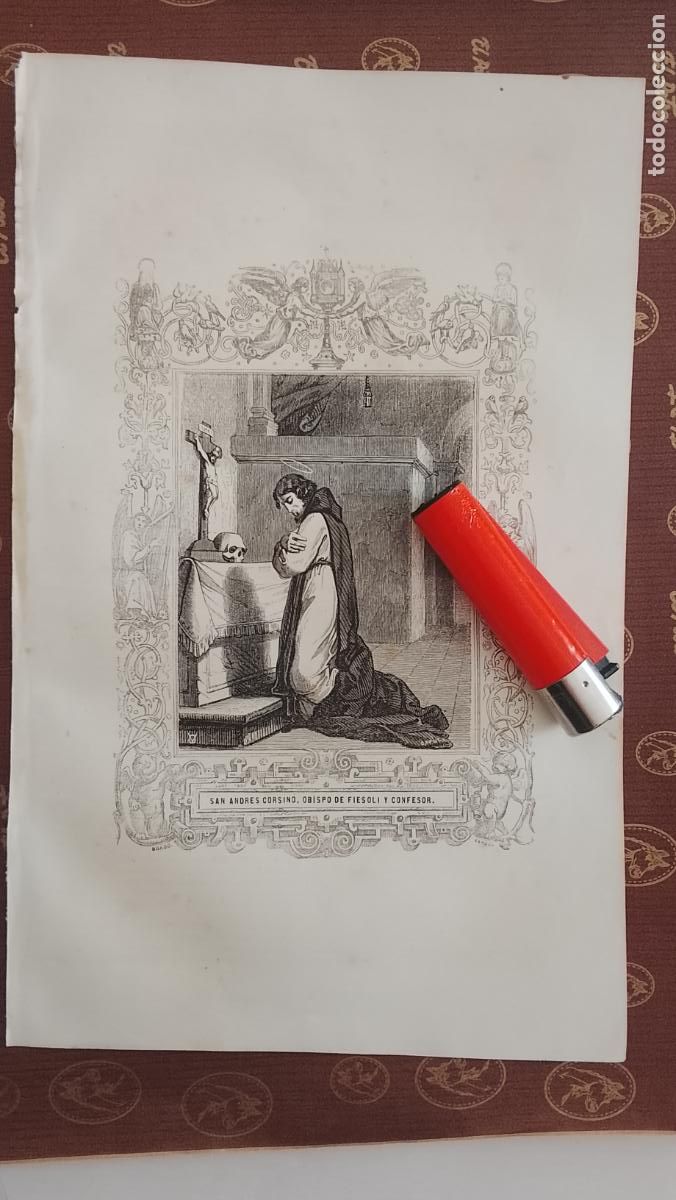 Arte: plancha Grabado LITOGRAFICO religioso del a&ntilde;o 1849 - EL OBISPO DE FIESOLI SAN ANDRES CORSINO