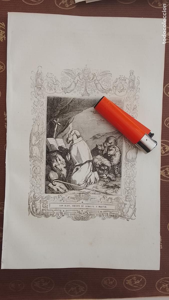 Arte: plancha Grabado LITOGRAFICO religioso del a&ntilde;o 1849 - EL OBISPO DE SEBASTE SAN BLAS