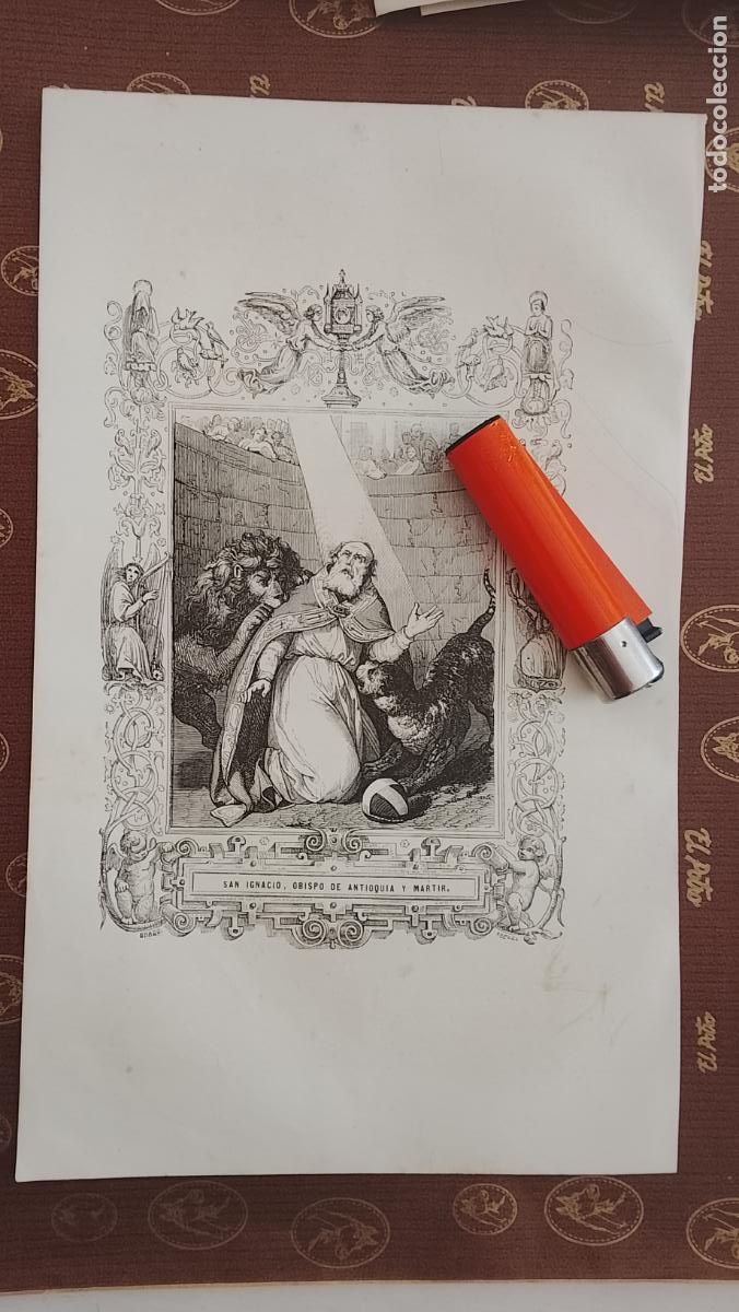 Arte: plancha Grabado LITOGRAFICO religioso del a&ntilde;o 1849 - EL OBISPO DE ANTIOQUIA SAN IGNACIO