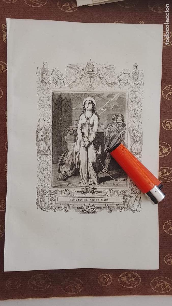 Arte: plancha Grabado LITOGRAFICO religioso del a&ntilde;o 1849 - SANTA MARTINA VIRGEN