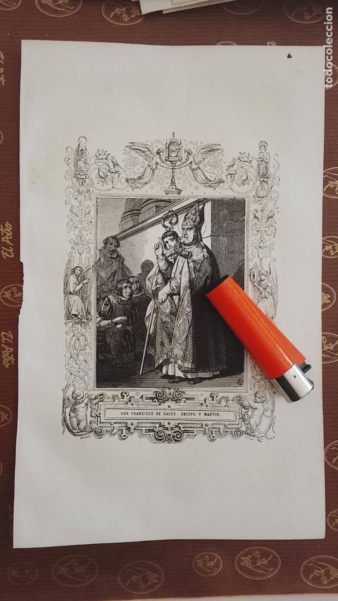 Arte: plancha Grabado LITOGRAFICO religioso del a&ntilde;o 1849 - EL OBISPO SAN FRANCISCO DE SALES