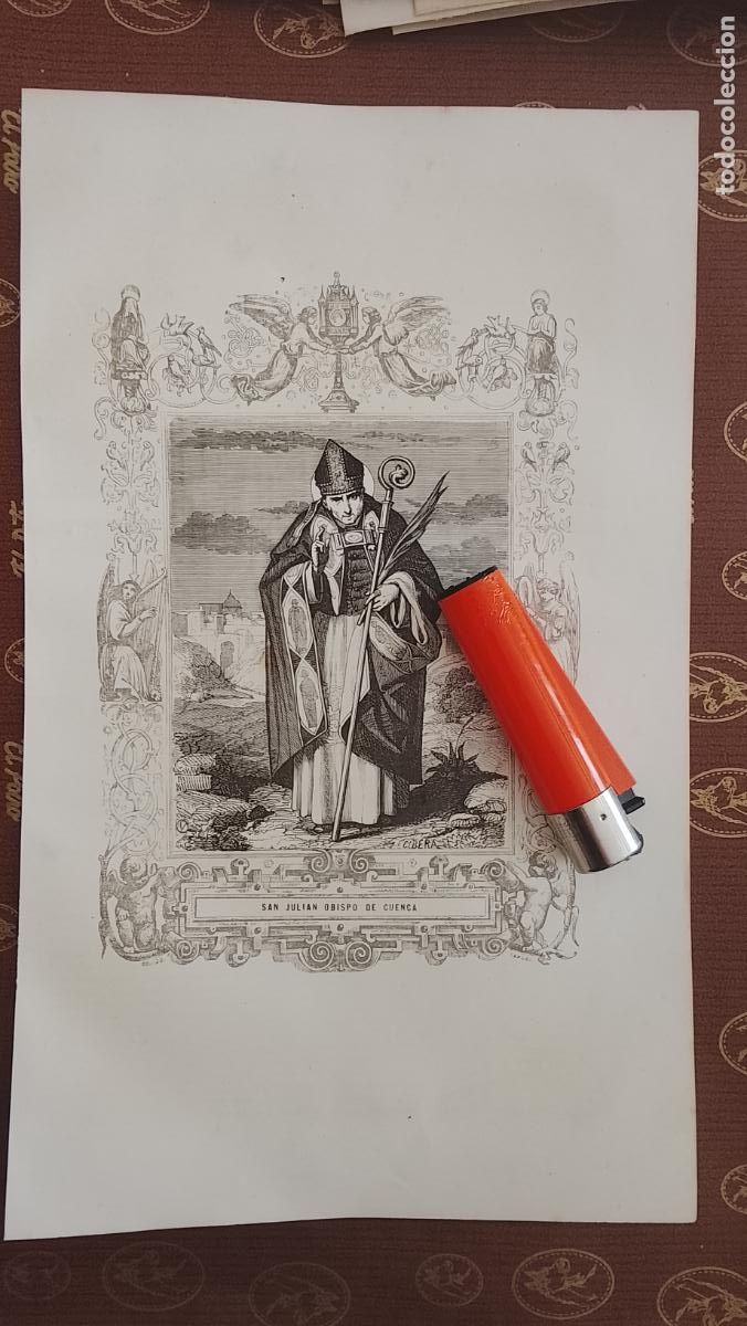 Arte: plancha Grabado LITOGRAFICO religioso del a&ntilde;o 1849 - EL OBISPO SAN JULIAN DE CUENCA