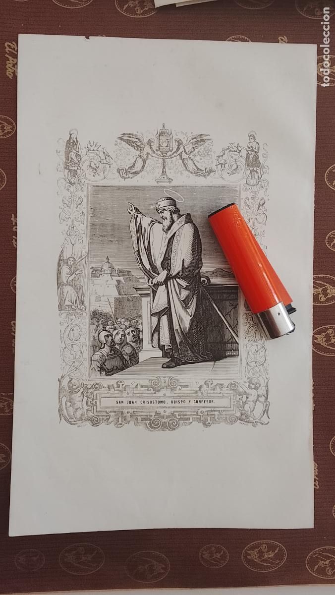 Arte: plancha Grabado LITOGRAFICO religioso del a&ntilde;o 1849 - SAN JUAN CRISOSTOMO OBISPO
