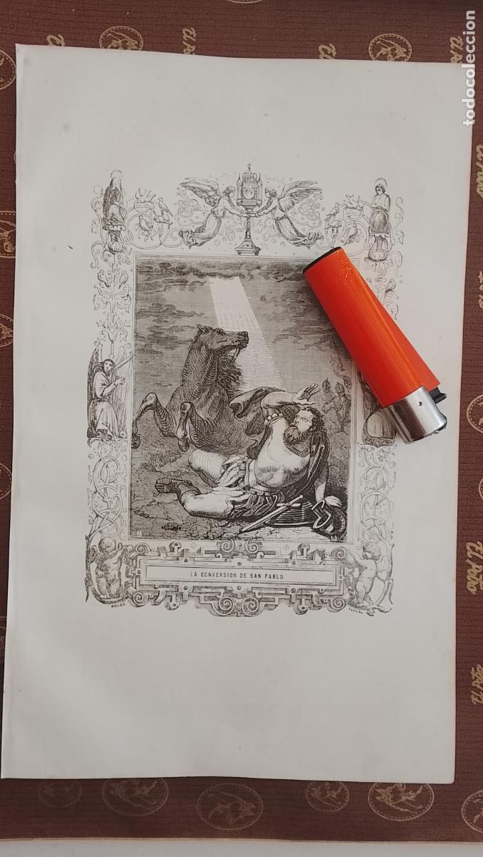 Arte: plancha Grabado LITOGRAFICO religioso del a&ntilde;o 1849 - LA CONVERSION DE SAN PABLO