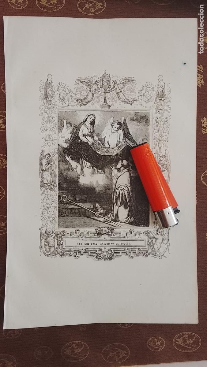Arte: plancha Grabado LITOGRAFICO religioso del a&ntilde;o 1849 - EL ARZOBISPO DE TOLEDO SAN ILDEFONSO