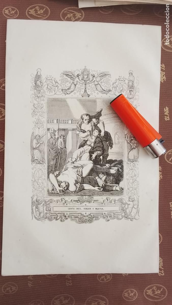 Arte: plancha Grabado LITOGRAFICO religioso del a&ntilde;o 1849 - SANTA INES VIRGEN Y MARTIR