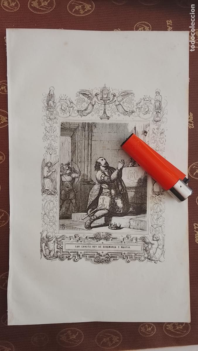 Arte: plancha Grabado LITOGRAFICO religioso del a&ntilde;o 1849 - SAN CANUTO REY DE DINAMARCA