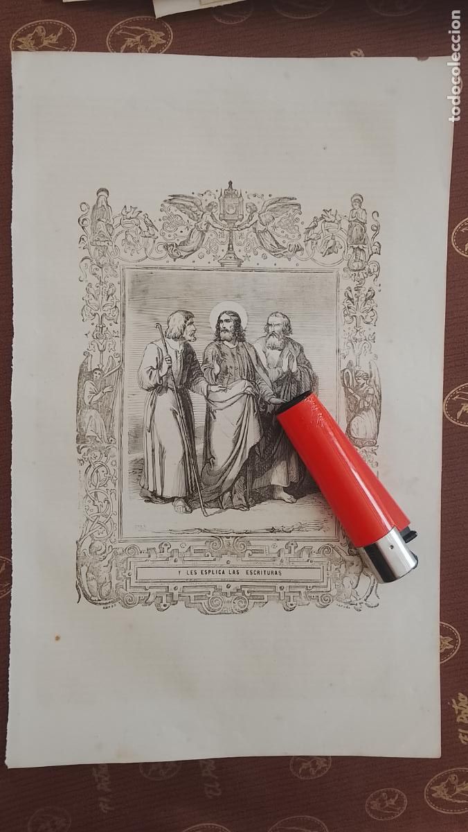 Arte: plancha Grabado LITOGRAFICO religioso del a&ntilde;o 1849 - CRISTO LES EXPLICA LAS ESCRITURAS