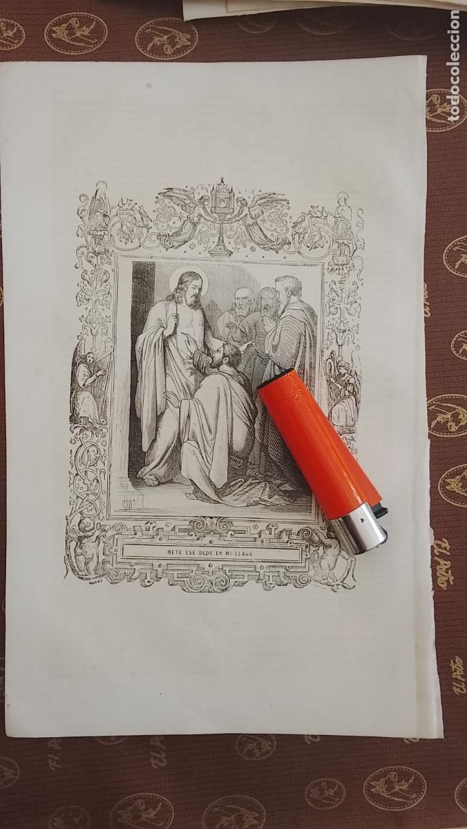 Arte: plancha Grabado LITOGRAFICO religioso del a&ntilde;o 1849 - CRISTO - METE ESE DEDO EN MI LLAGA