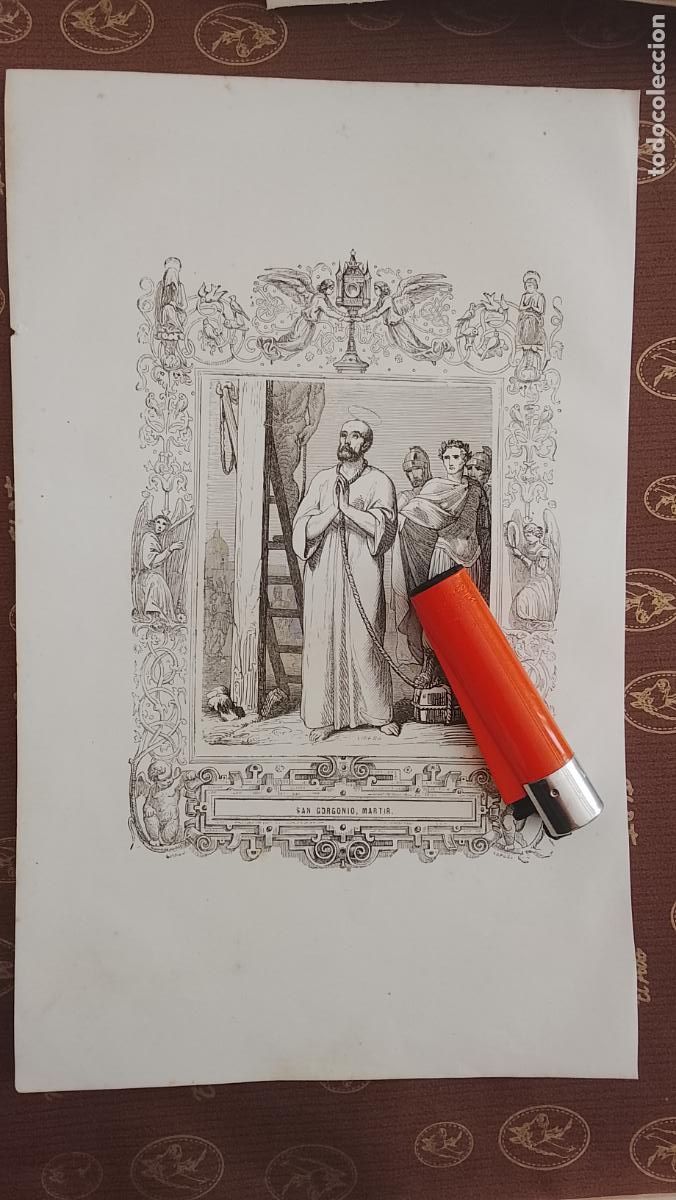 Arte: plancha Grabado LITOGRAFICO religioso del a&ntilde;o 1849 - SAN GORGONIO