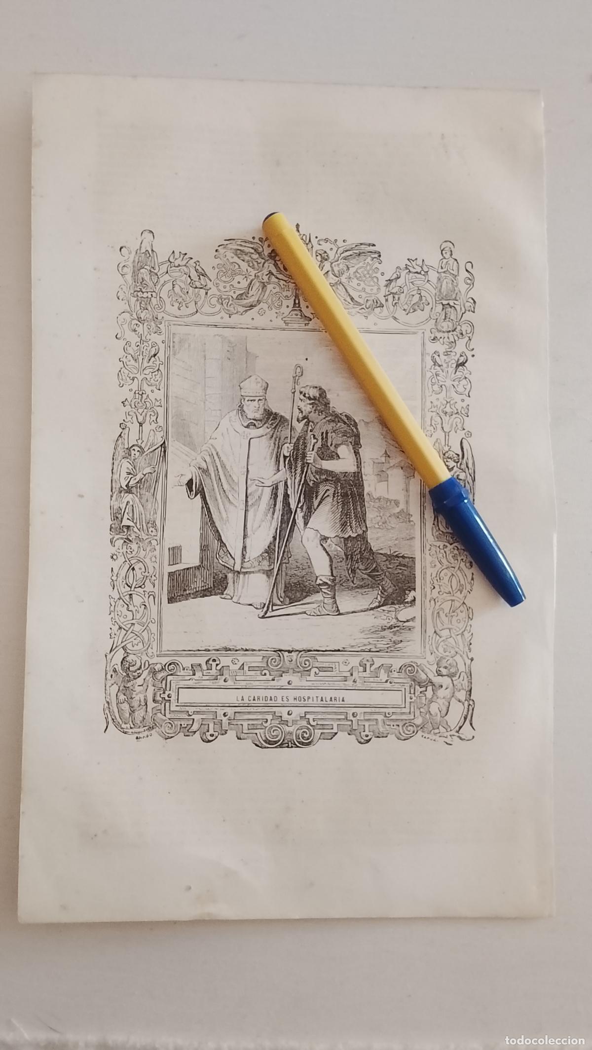 Arte: plancha Grabado LITOGRAFICO religioso del a&ntilde;o 1849 - LA CARIDAD ES HOSPITALARIA