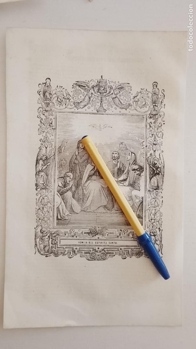 Arte: plancha Grabado LITOGRAFICO religioso del a&ntilde;o 1849 - VENIDA DEL ESPIRITU SANTO