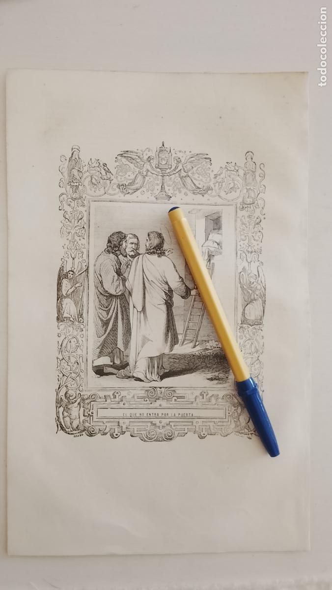 Arte: plancha Grabado LITOGRAFICO religioso del a&ntilde;o 1849 - EL QUE NO ENTRA POR LA PUERTA ...