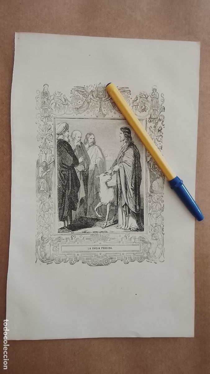Arte: plancha Grabado LITOGRAFICO religioso del a&ntilde;o 1849 - LA OVEJA PERDIDA