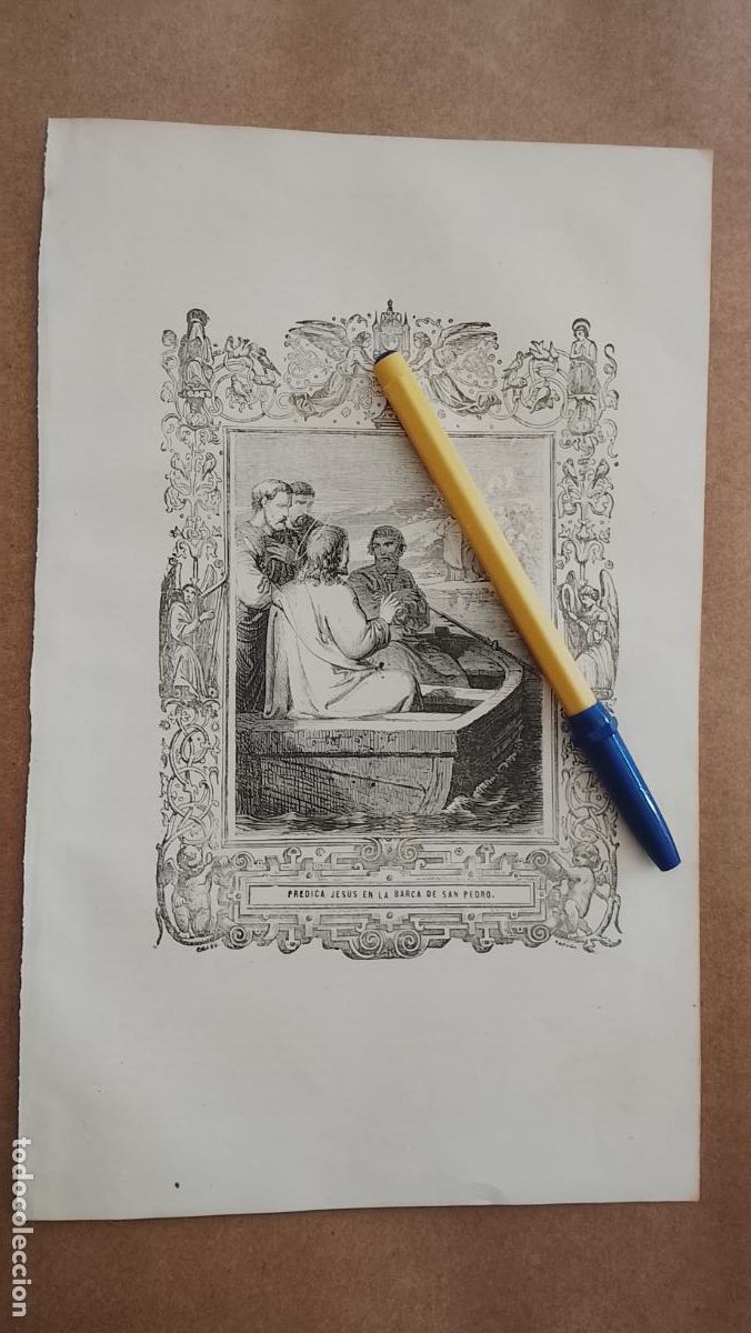 Arte: plancha Grabado LITOGRAFICO religioso del a&ntilde;o 1849 - PREDICA JESUS EN LA BARCA DE SAN PEDRO