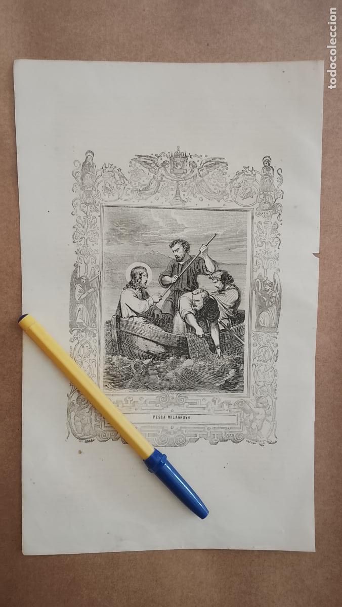 Arte: plancha Grabado LITOGRAFICO religioso del a&ntilde;o 1849 - CRISTO . LA PESCA MILAGROSA