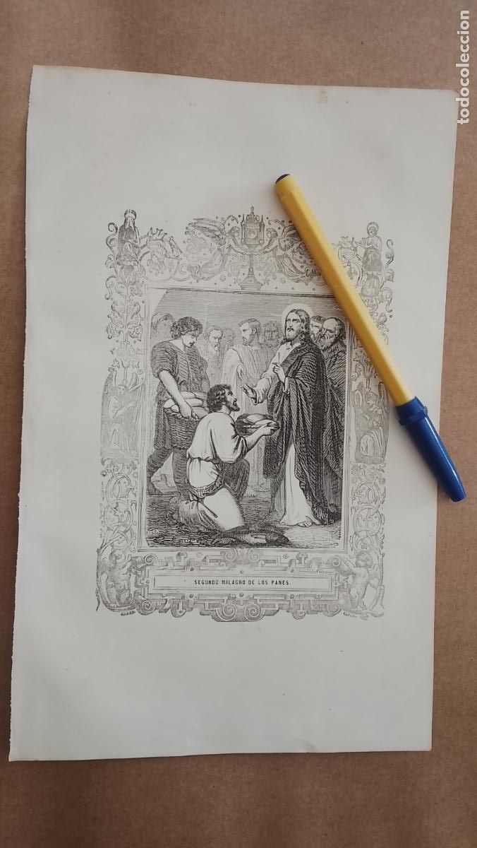 Arte: plancha Grabado LITOGRAFICO religioso del a&ntilde;o 1849 - CRISTO . EL SEGUNDO MILAGRO DE LOS PANES