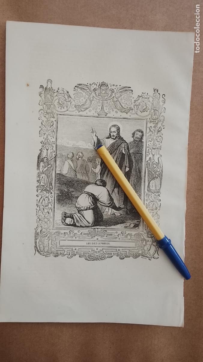 Kunst: plancha Grabado LITOGRAFICO religioso del a&ntilde;o 1849 - CRISTO , LOS DIEZ LEPROSOS