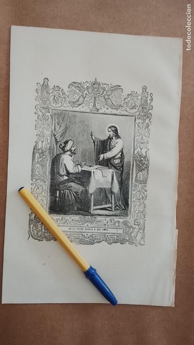 Kunst: plancha Grabado LITOGRAFICO religioso del a&ntilde;o 1849 - CRISTO , NO SE PUEDE SERVIR A DOS AMOS