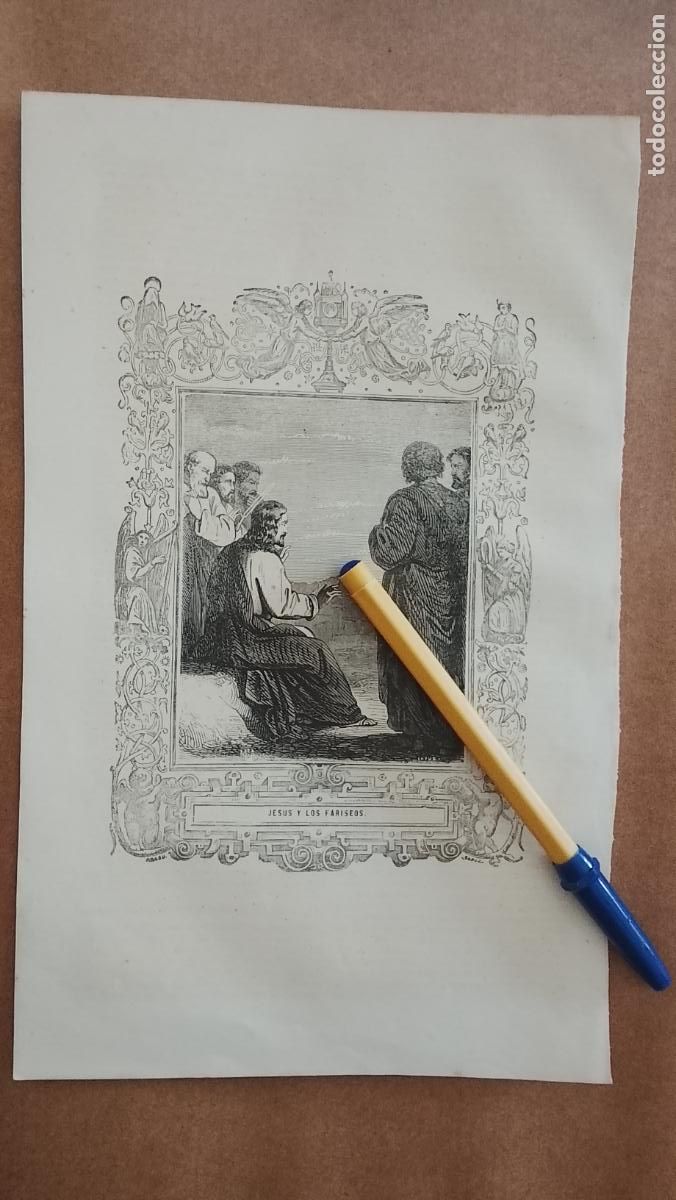 Kunst: plancha Grabado LITOGRAFICO religioso del a&ntilde;o 1849 - JESUS Y LOS FARISEOS