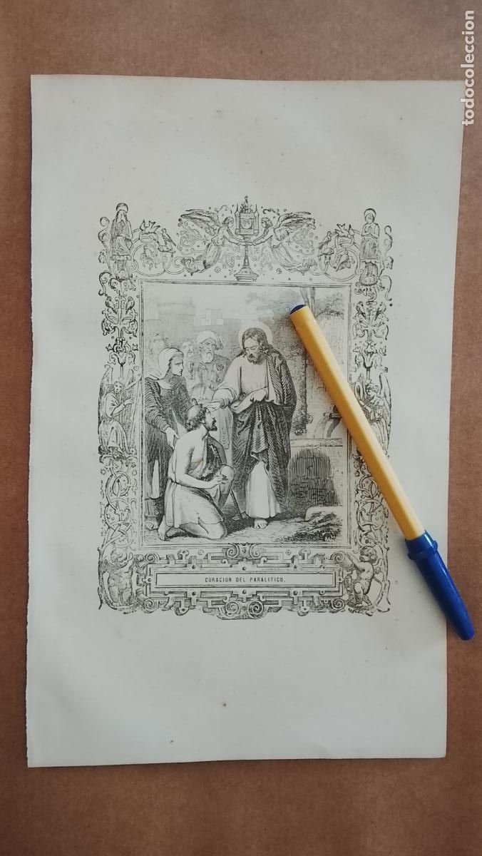 Kunst: plancha Grabado LITOGRAFICO religioso del a&ntilde;o 1849 - CRISTO - LA CURACION DE UN PARALITICO