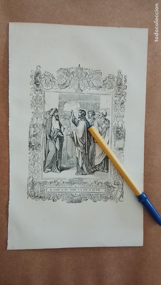 Kunst: plancha Grabado LITOGRAFICO religioso del a&ntilde;o 1849 - CRISTO - AL CESAR LO DEL CESAR Y A DIOS LO ...