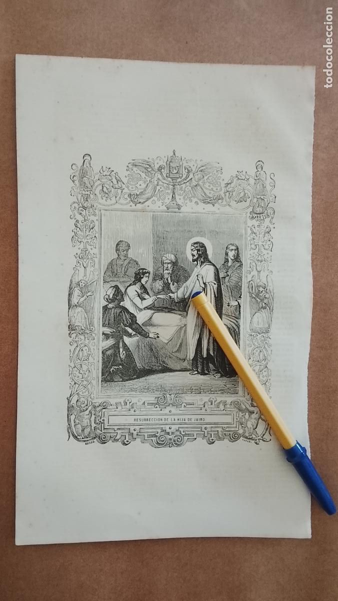Arte: plancha Grabado LITOGRAFICO religioso del a&ntilde;o 1849 - CRISTO - RESURRECCION DE LA HIJA DE JAIRO