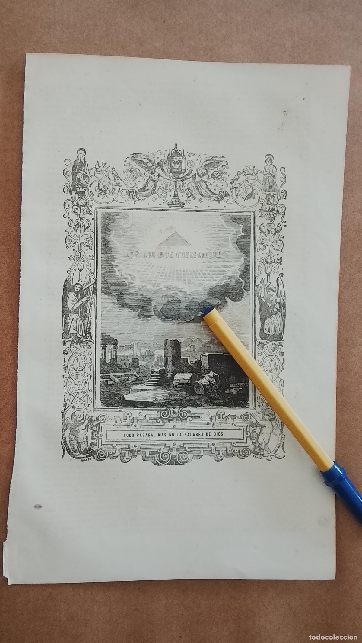 Arte: plancha Grabado LITOGRAFICO religioso del a&ntilde;o 1849 - CRISTO - TODO PASARA MAS NO LA PALABRA DE DIOS