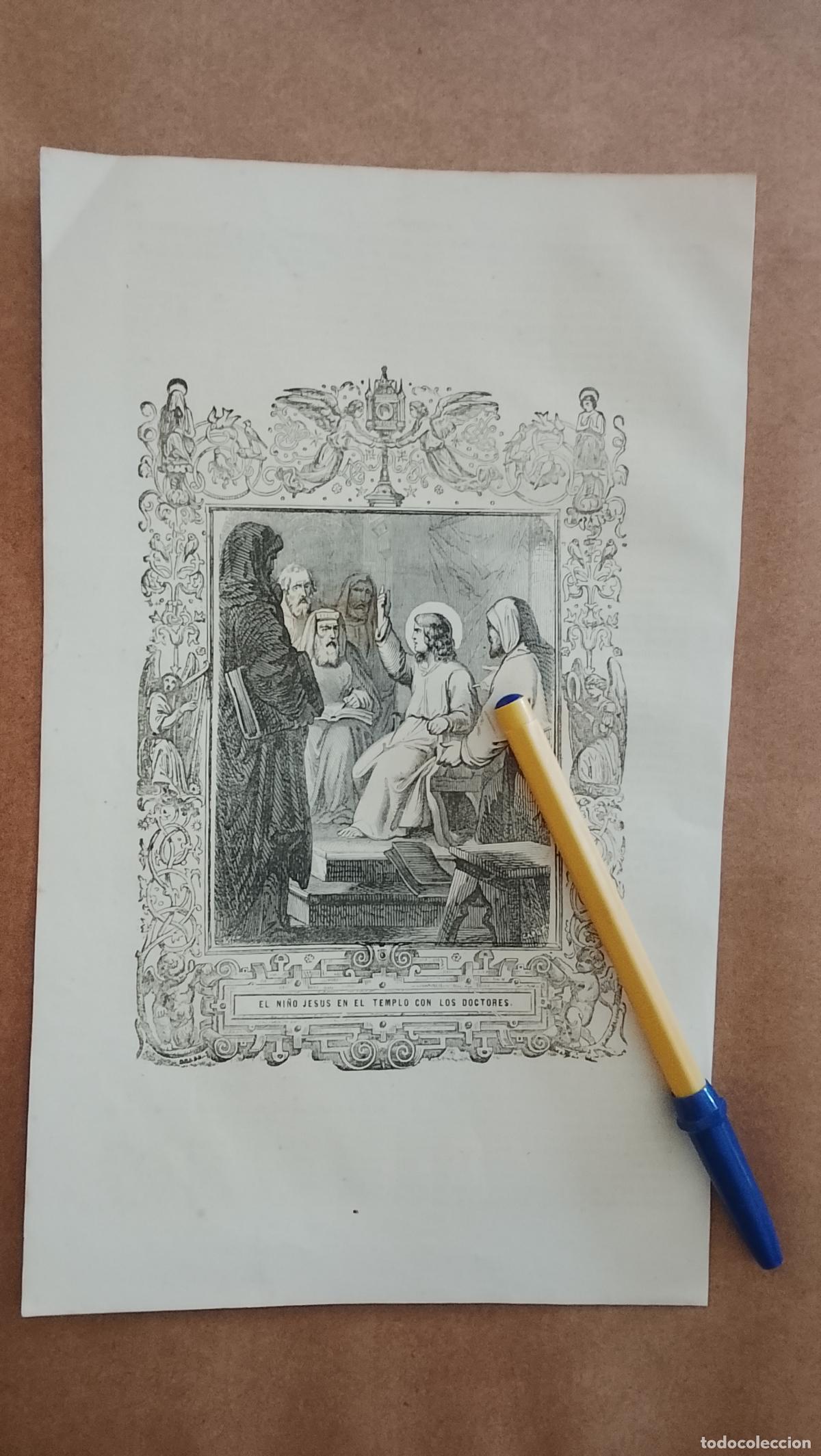 Arte: plancha Grabado LITOGRAFICO religioso del a&ntilde;o 1849 - EL NI&Ntilde;O JESUS EN EL TEMPLO DE LOS DOCTORES