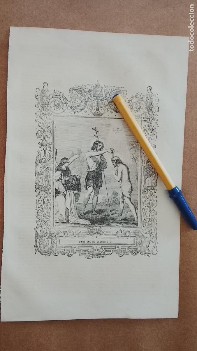 Arte: plancha Grabado LITOGRAFICO religioso del a&ntilde;o 1849 - BAUTISMO DE JESUCRISTO
