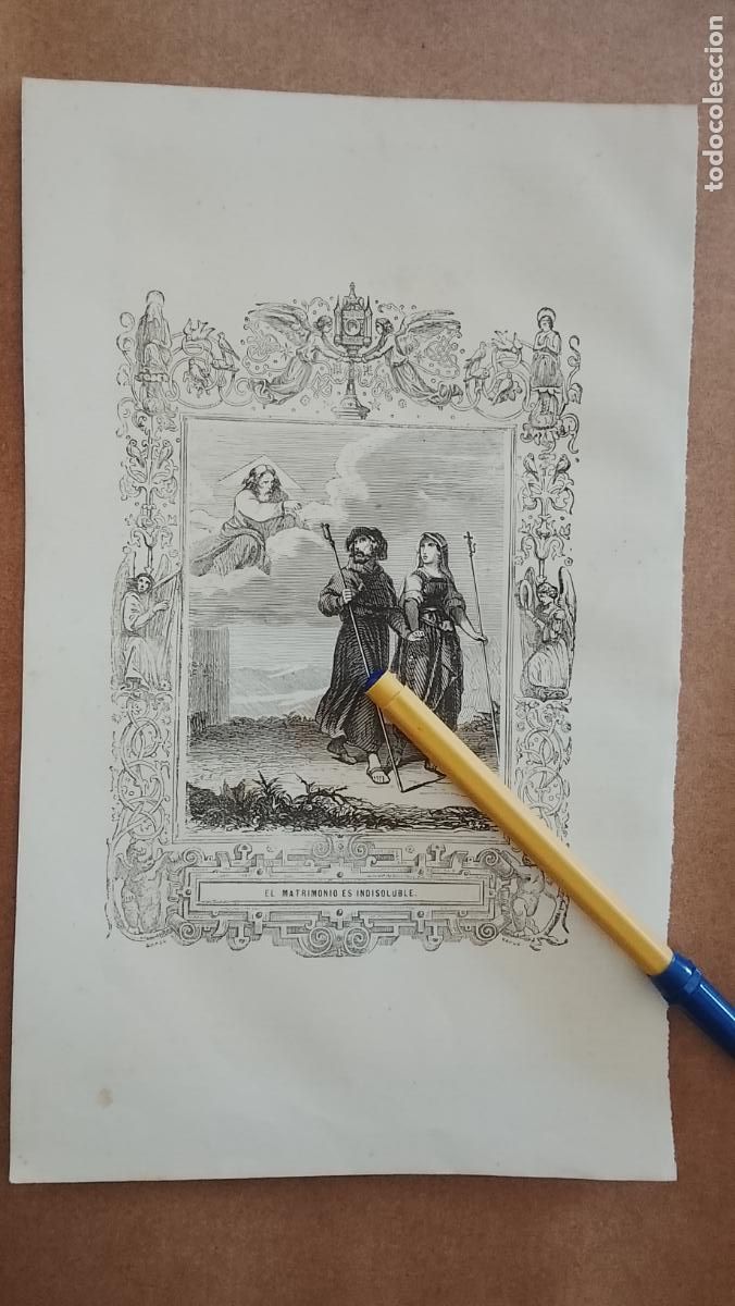 Arte: plancha Grabado LITOGRAFICO religioso del a&ntilde;o 1849 - EL MATRIMONIO ES INDISOLUBLE