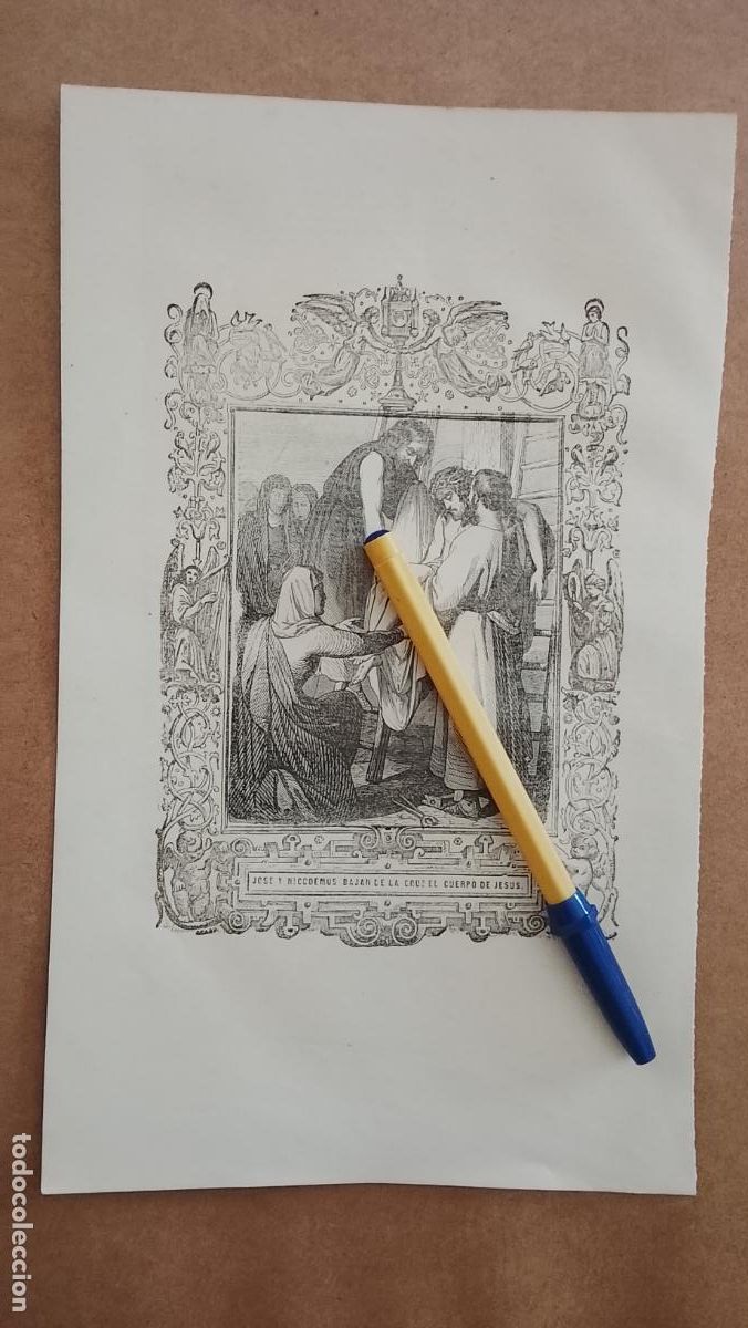 Arte: plancha Grabado LITOGRAFICO religioso del a&ntilde;o 1849 - JOSE Y NICODEMUS BAJA DE LA CRUZ DESCENDIMIENTO