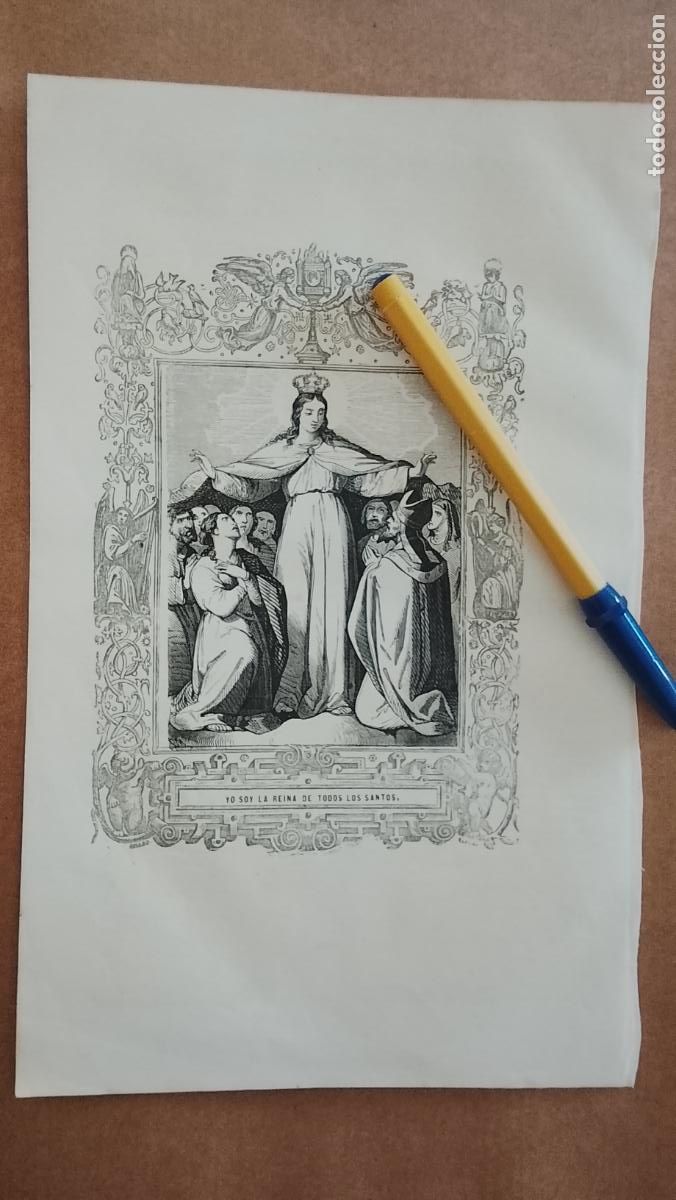 Arte: plancha Grabado LITOGRAFICO religioso del a&ntilde;o 1849 - VIRGEN REINA DE TODOS LOS SANTOS